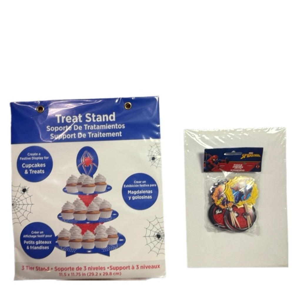 Spider-Man Cupcake Treat Stand with custom tooth pick toppers